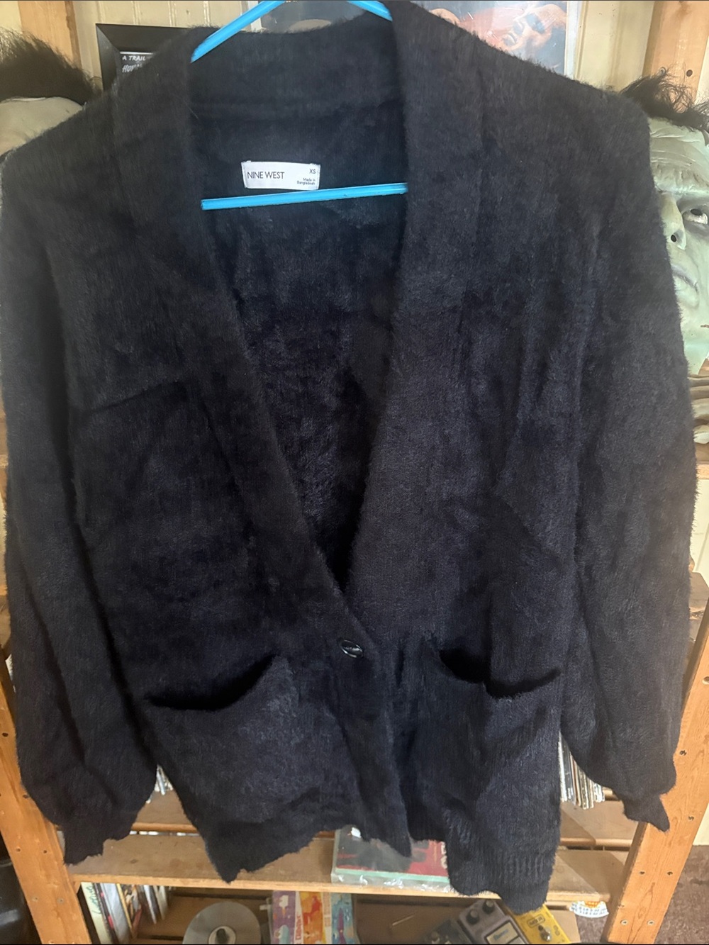 Nine West Black Fuzzy Button-Front Cardigan xs